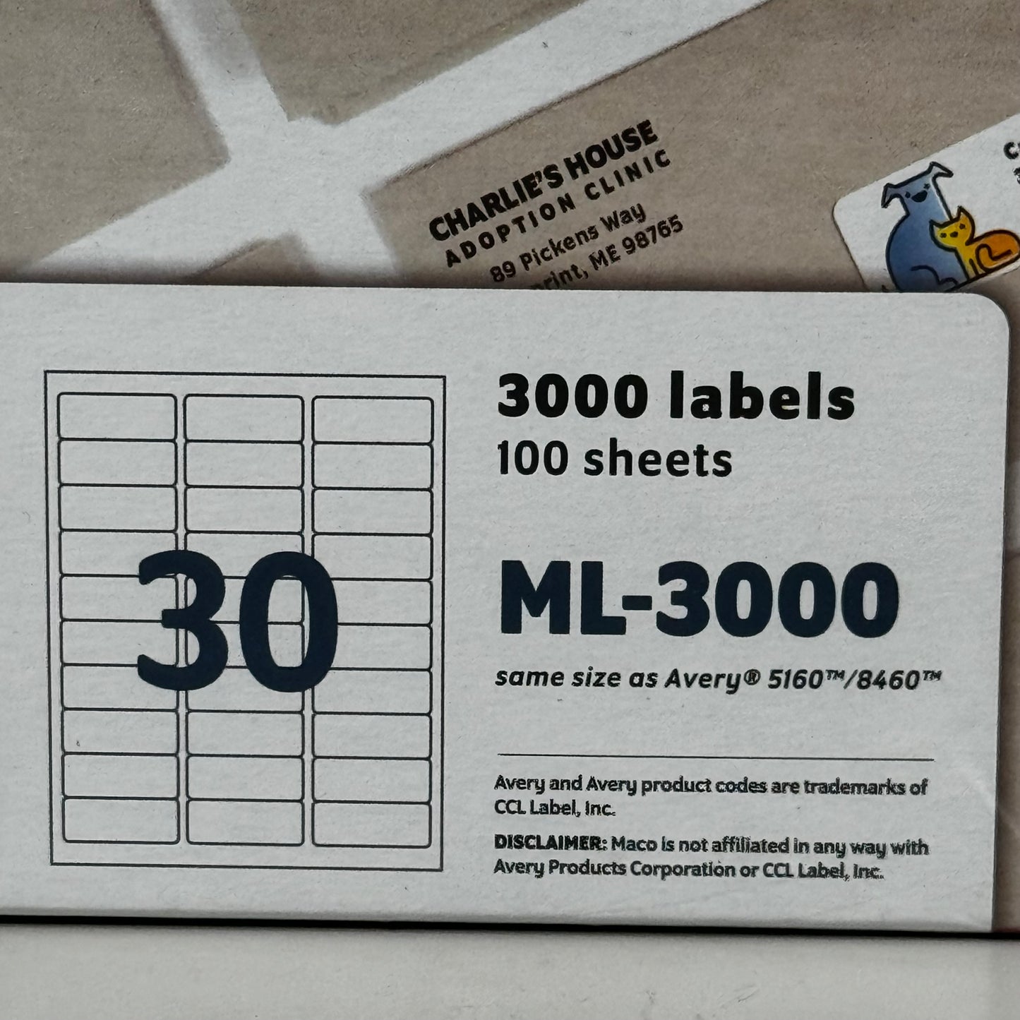 MACO (100 SHEET,3000 LABELS TOTAL) Jam-Free Laser/Inkjet Labels 1"x2 5/8" White