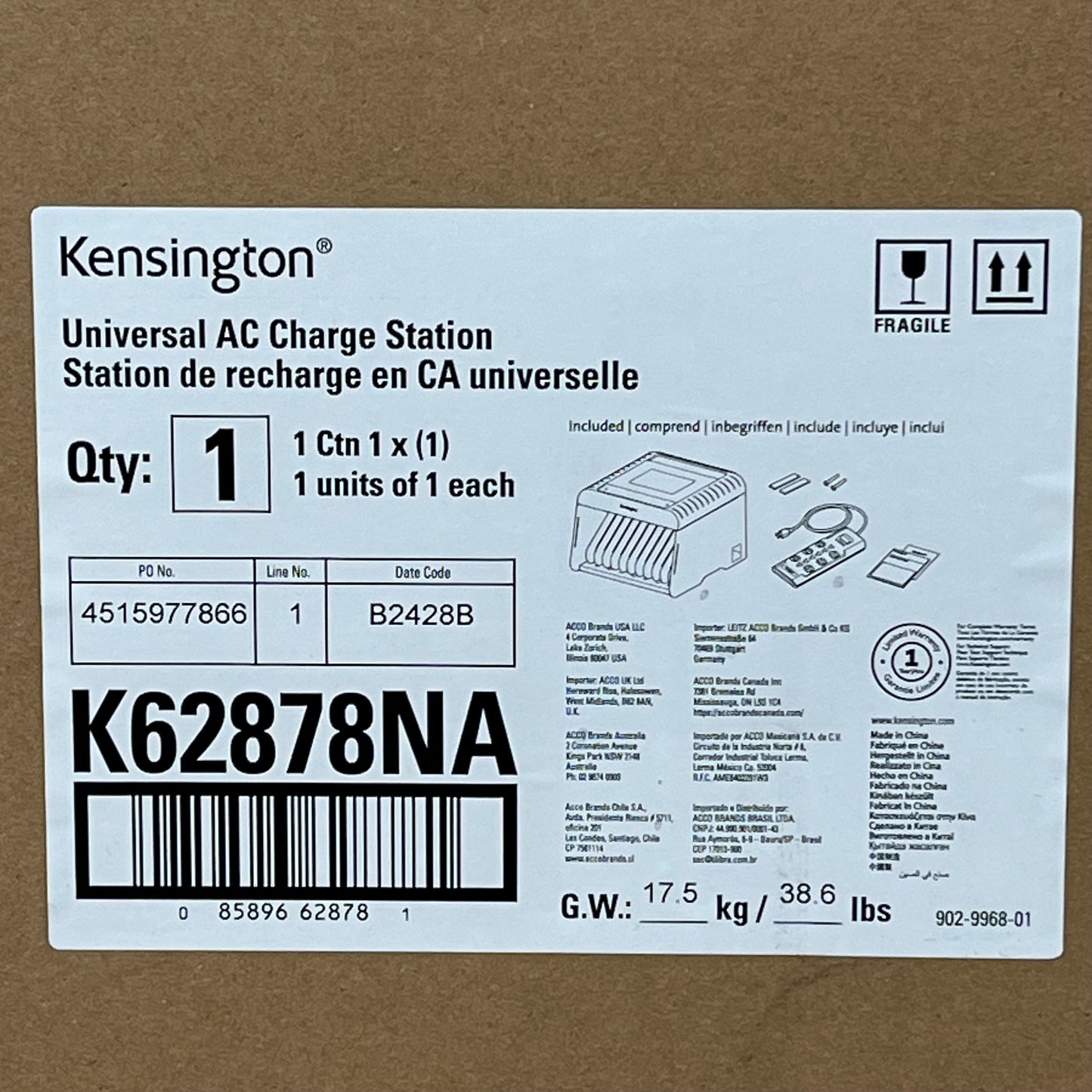 KENSINGTON Universal AC Charge Station Cabinet for 12 Tablets or Notebooks K62878NA