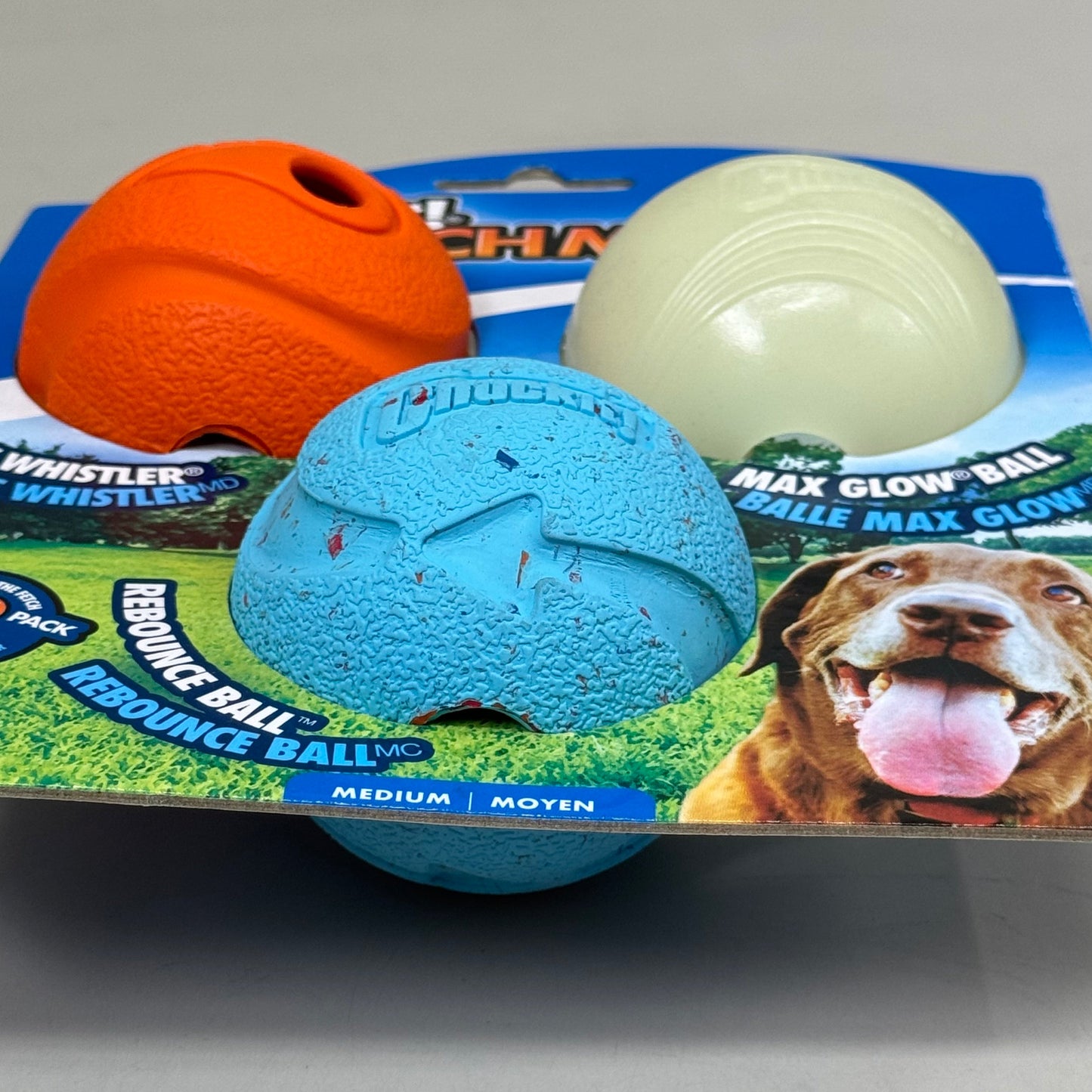 ZA@ CHUCKIT! Fetch Medley For Medium Dogs Pack of 3 Balls Blue, Orange, Glow 0520520 B