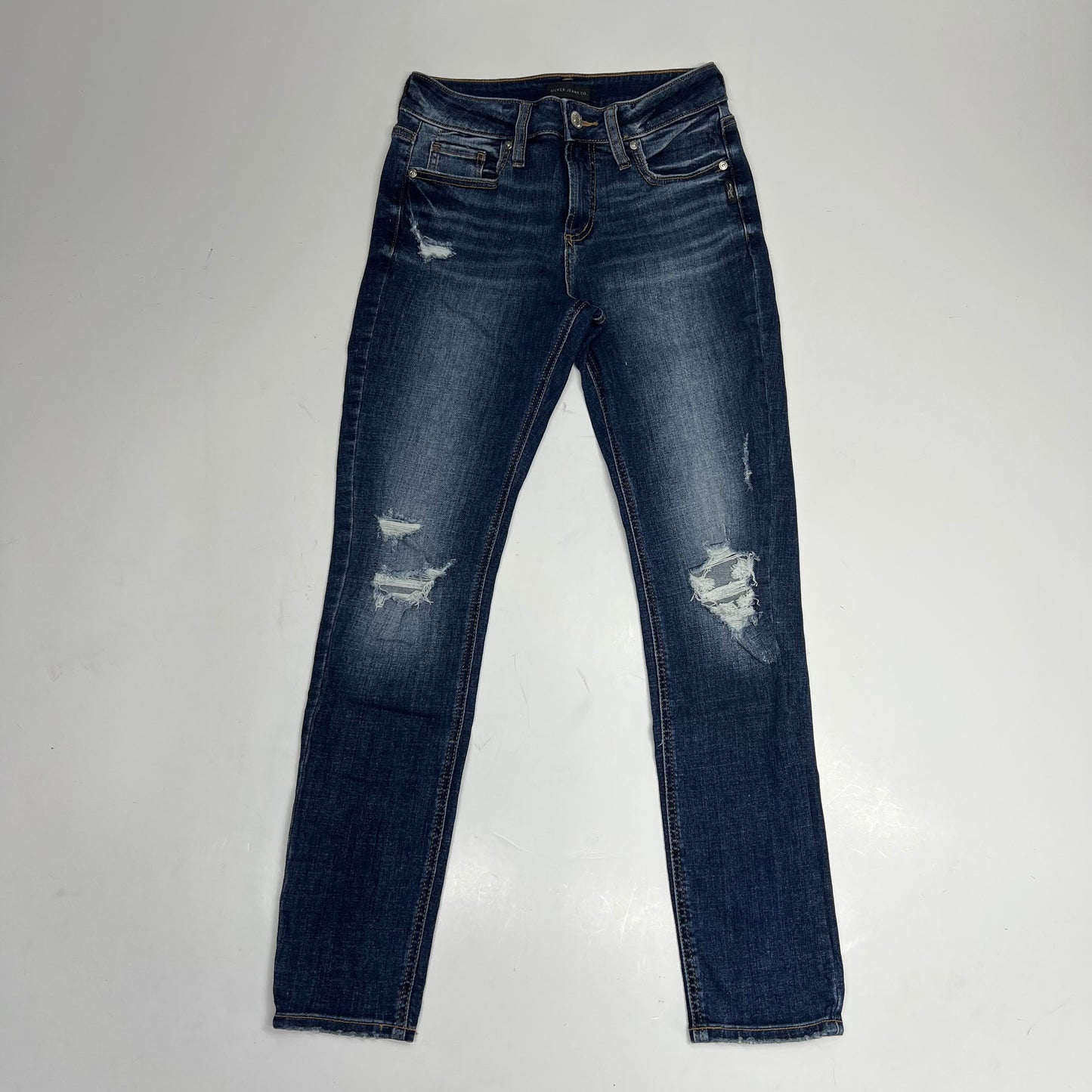 SILVER JEANS CO Distressed Suki Skinny Jeans Women's Size 27/27 Dark Indigo