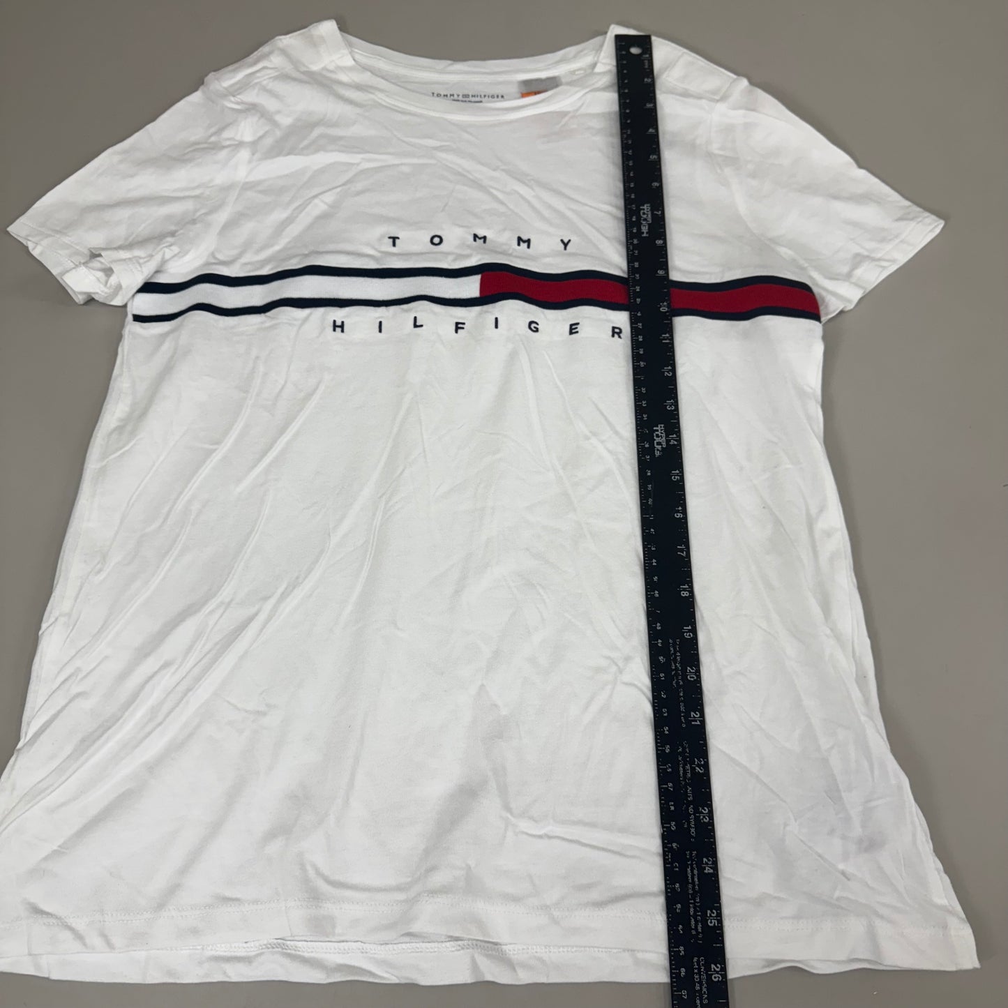 TOMMY HILFIGER Adaptive Short Sleeve Magnet Button T-Shirt White Women's SZ L Signature Stripe (New Other)