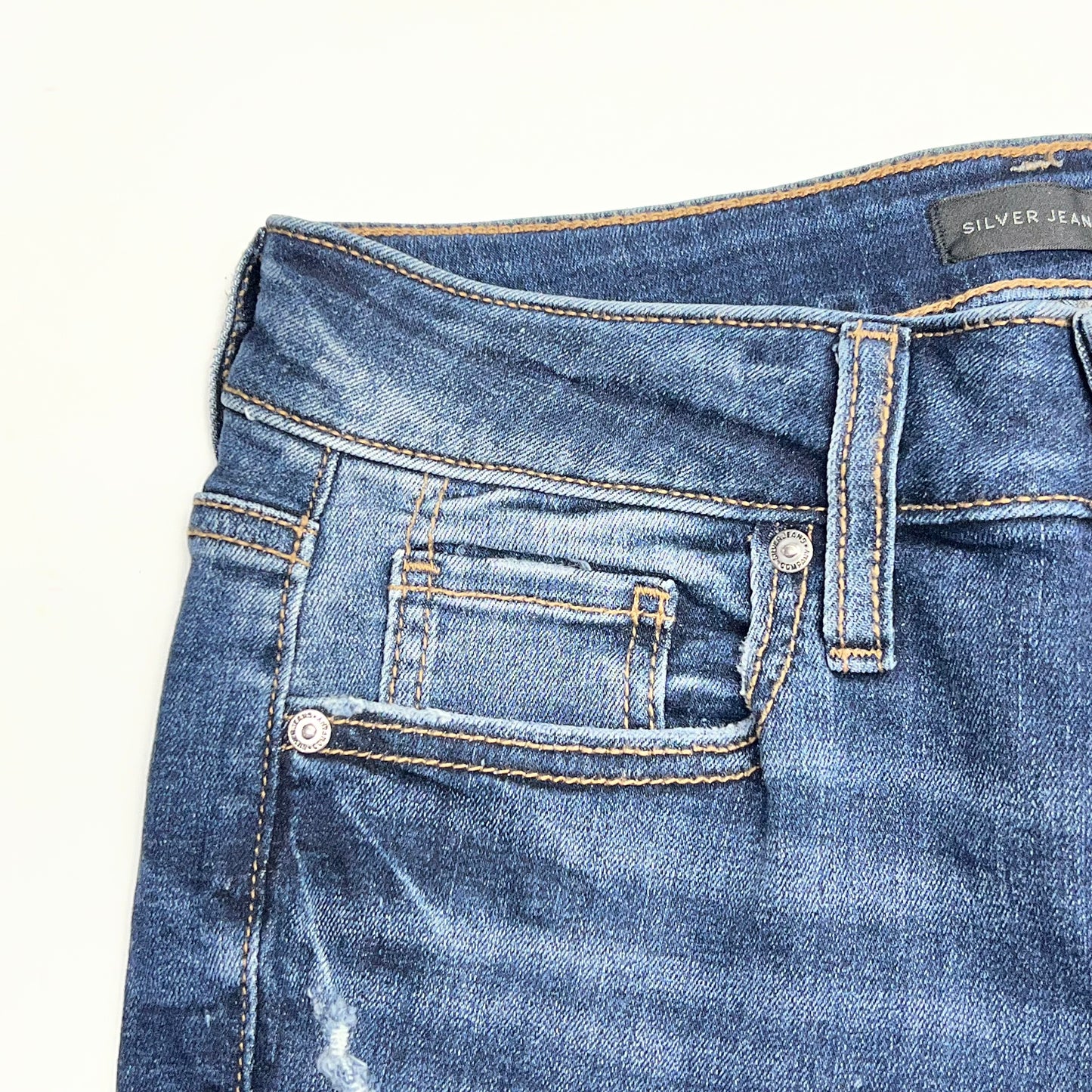 SILVER JEANS CO Distressed Suki Skinny Jeans Women's Size 27/27 Dark Indigo