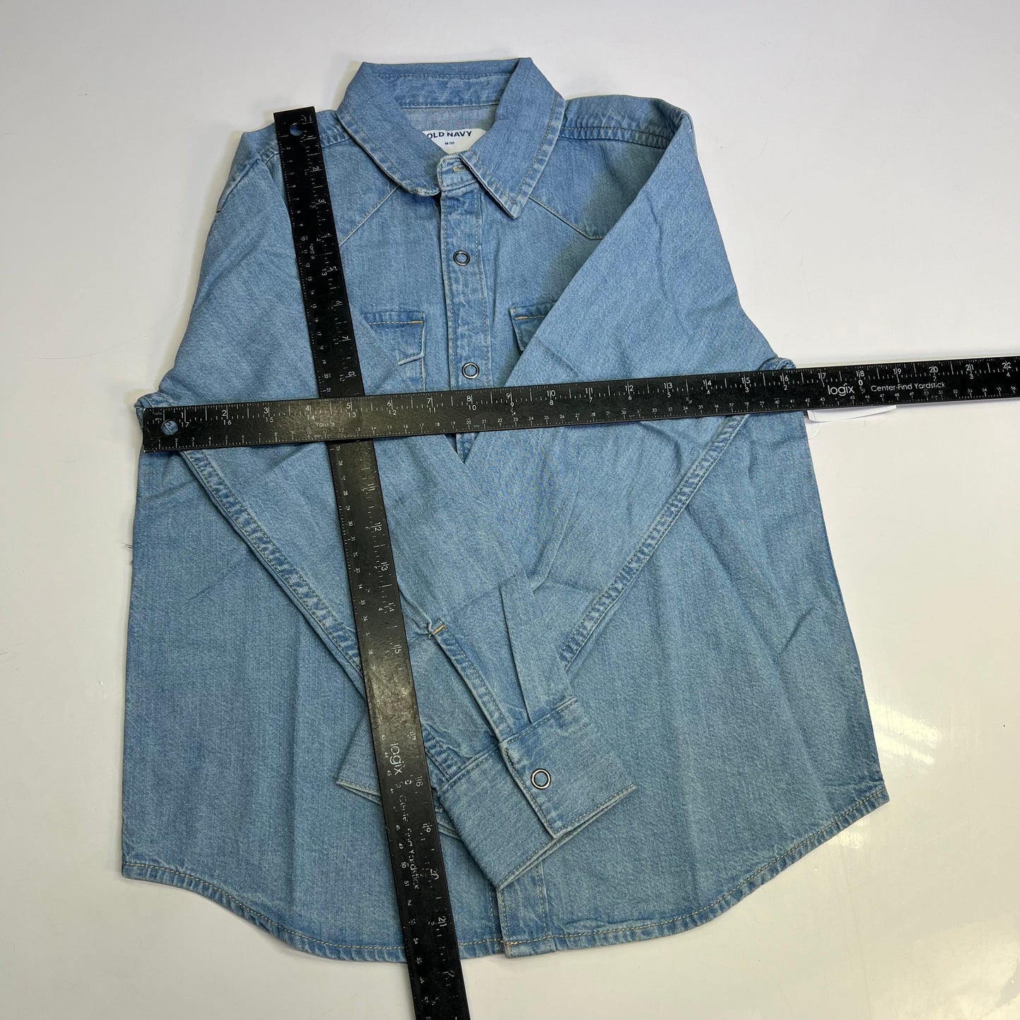 OLD NAVY Denim Western Pocket Shirt Long Sleeve Collared Boy's Sz M Light Blue