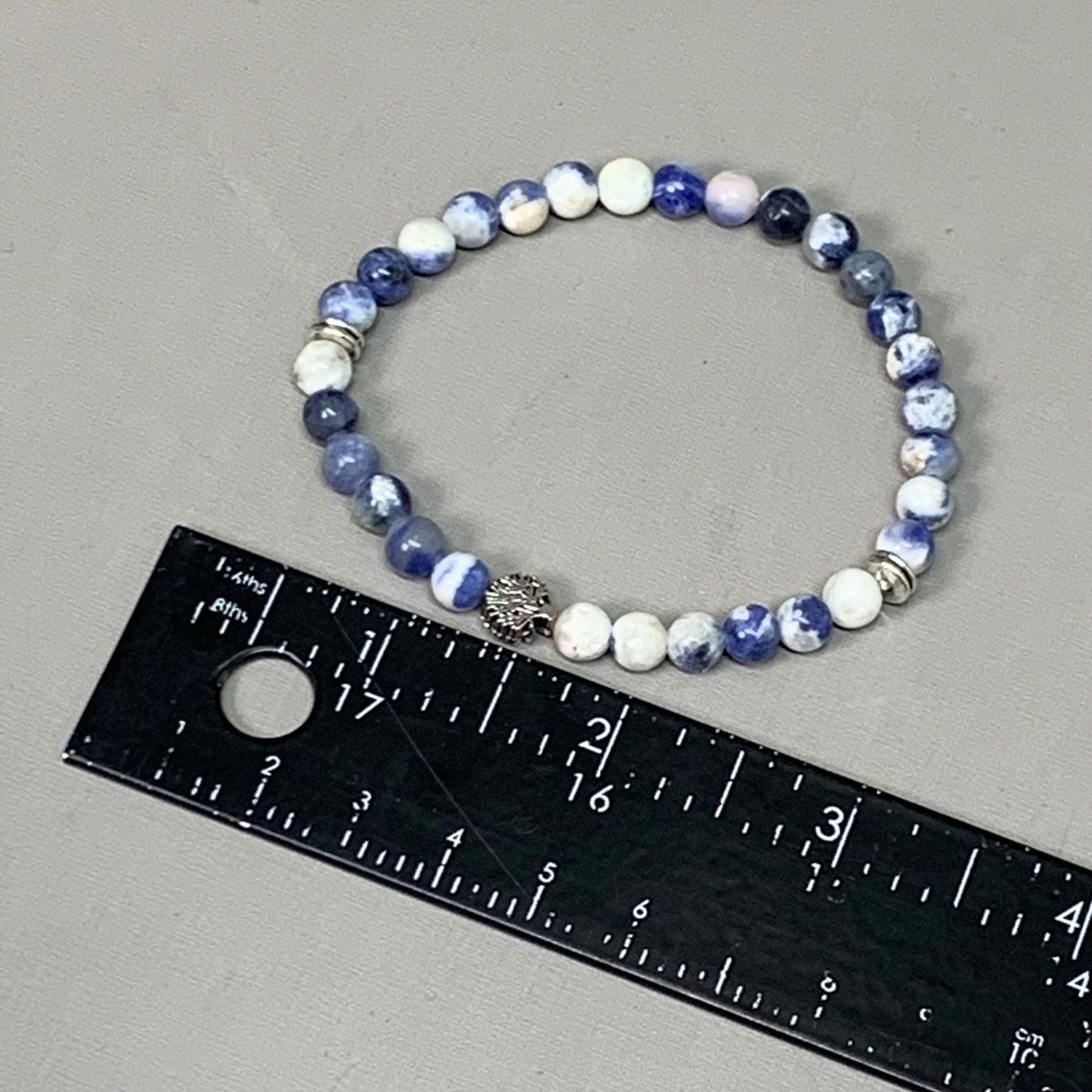 BEST WHOLESALE 12-PACK! Mini Blue Marbled Beaded Crystal Bracelets 3" Silver Tree