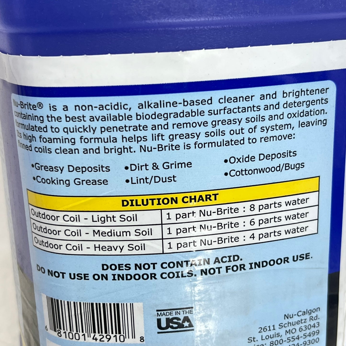 NU-CALGON Nu-brite Condenser Coil Cleanser Foaming Detergent  1 Gal Blue 4291-08