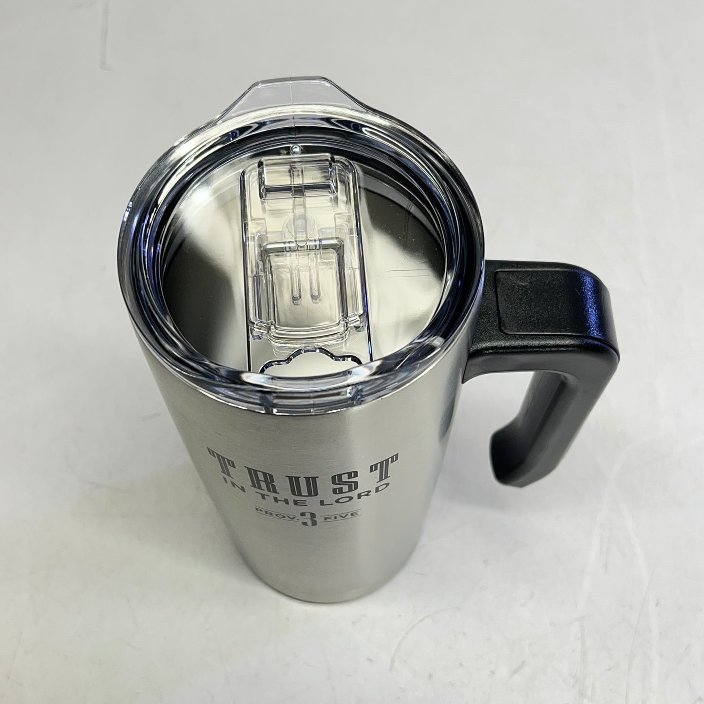 CHRISTIAN ART GIFTS Psalm 3:5 Travel Mug with Handle  18 fl oz Silver SMUG329