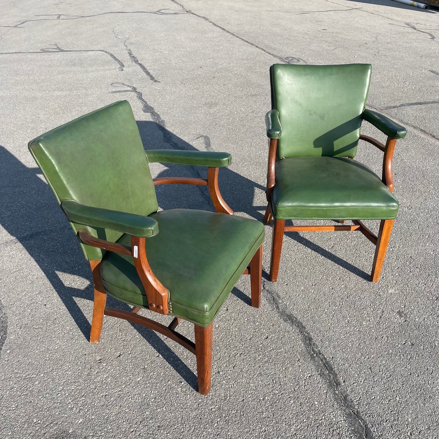 Z@ ANTIQUE Mid Century Modern/Post Art Deco Leather Chairs 34”x24”x24” Mahogany & Green