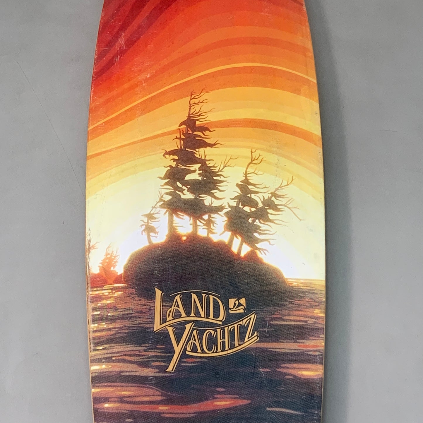 LAND YACHTZ Longboard Pintail Blunt Nose Deck 44" X 9.5" Sunset Tree (New Other)