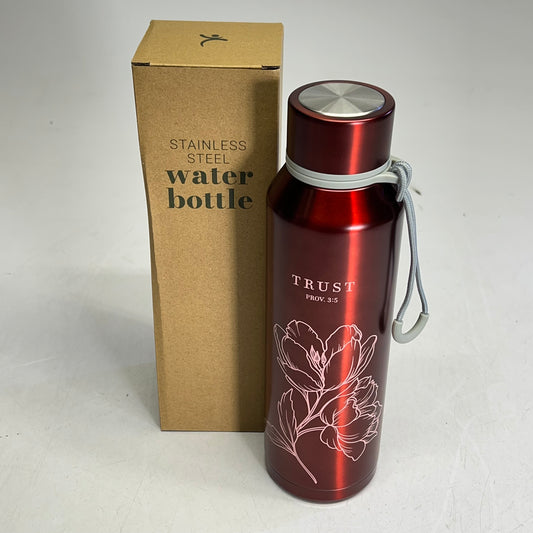 CHRISTIAN ART GIFTS Proverbs 3:5 SS Water Bottle 24 Fl Oz Metallic Pomegranate