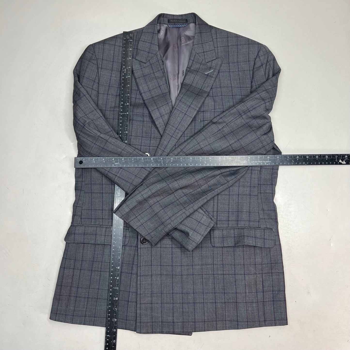 RALPH LAUREN  70% Wool Hand Tailored Suit Set Men's Sz 42 L Grey Purple Plaid (Pre-Owned)