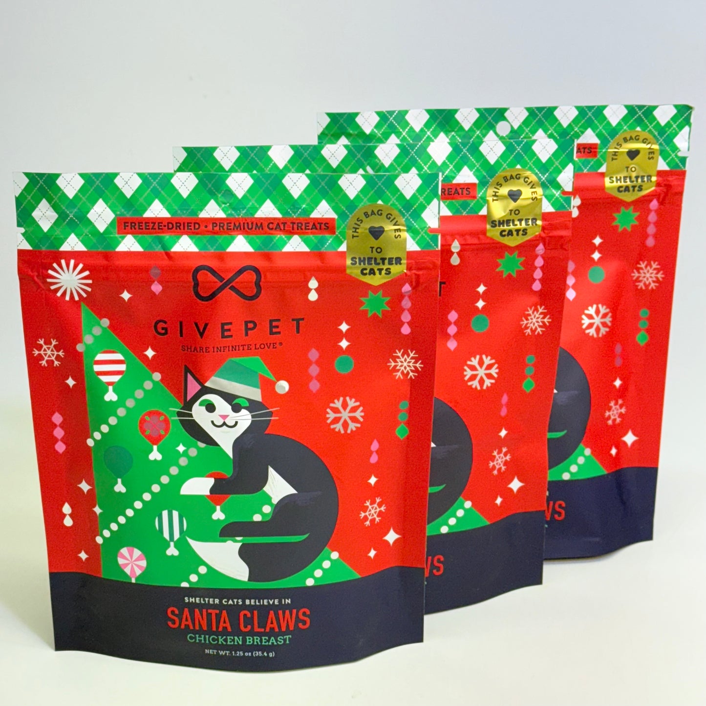 GIVEPET(3 PACK) SantaClaws Chicken Freeze Dried Premium Cat Treats 1.25oz BB 08/27