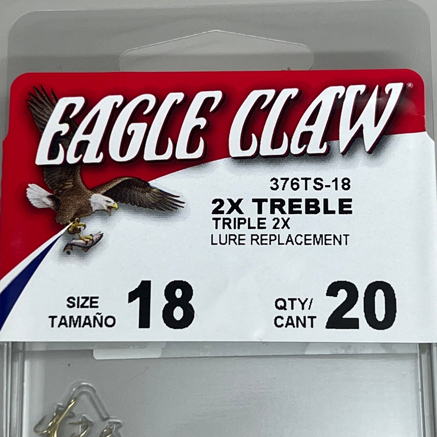 EAGLE CLAW (5 PACK) 2X Treble Hook Triple 2X Lure Repla Gold #18 20pc 376TS-18