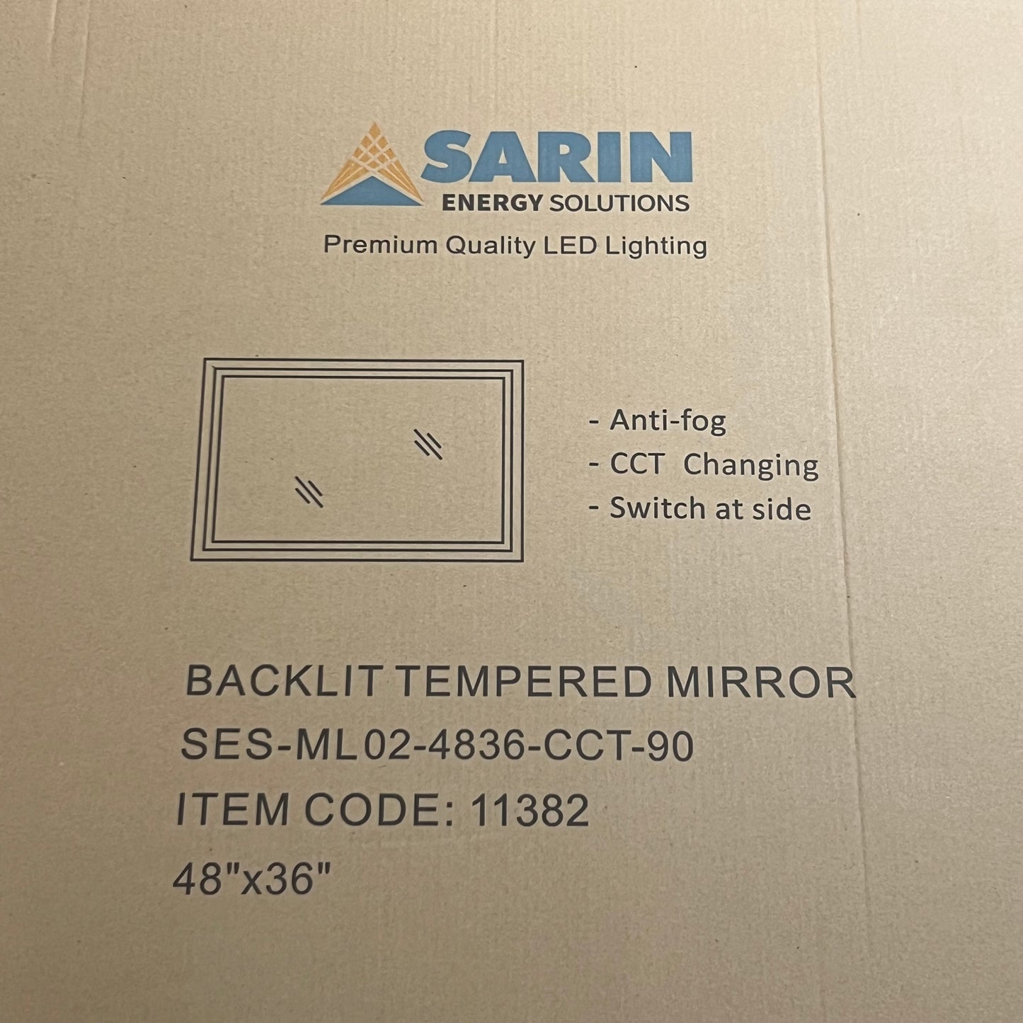 SARIN LIGHTING LED Tempered Bathroom Mirror w/ BackLit Anti-fog  48”x36” 11382