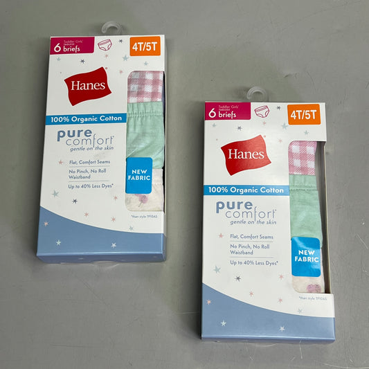 HANES (2 PACK, 6 BREIFS EACH) 100% Organic Cotton Pure Comfort Girls 4T/5T TP10AS