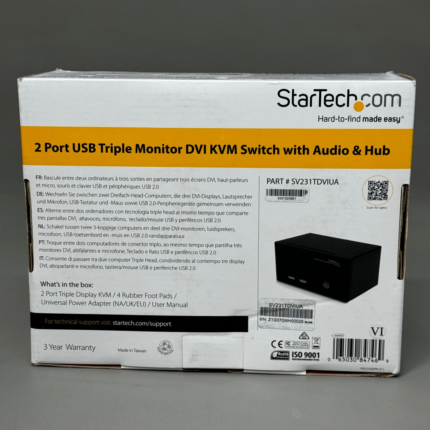 STARTECH.COM 2 Port Triple Monitor DVI USB KVM Switch Audio Black SV231TDVIUA