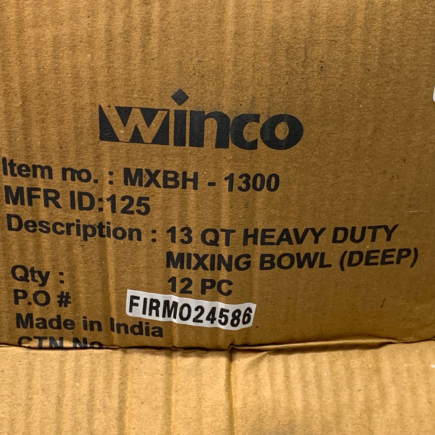 WINCO (12 BOWLS) 13 Quart Heavy Weight Stainless Steel Mixing Bowl MXBH-1300