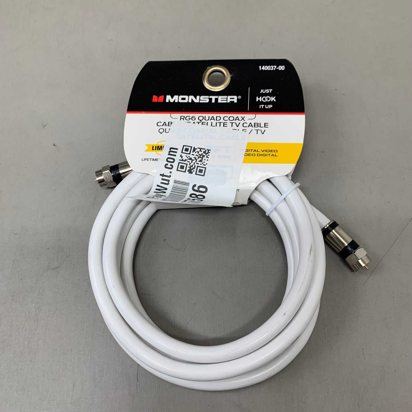 MONSTER (2Pack) RG6 Quad Coax Satellite Tv Cables 6ft, 12ft White 140037-00,140031-00