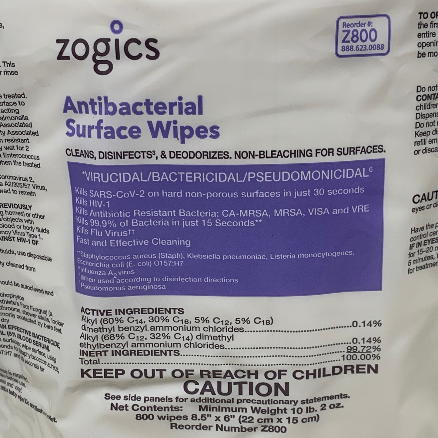 ZOGICS (4 PACK, 3,200 WIPES TOTAL) Antibacterial Disinfecting Wipe Refills Z800