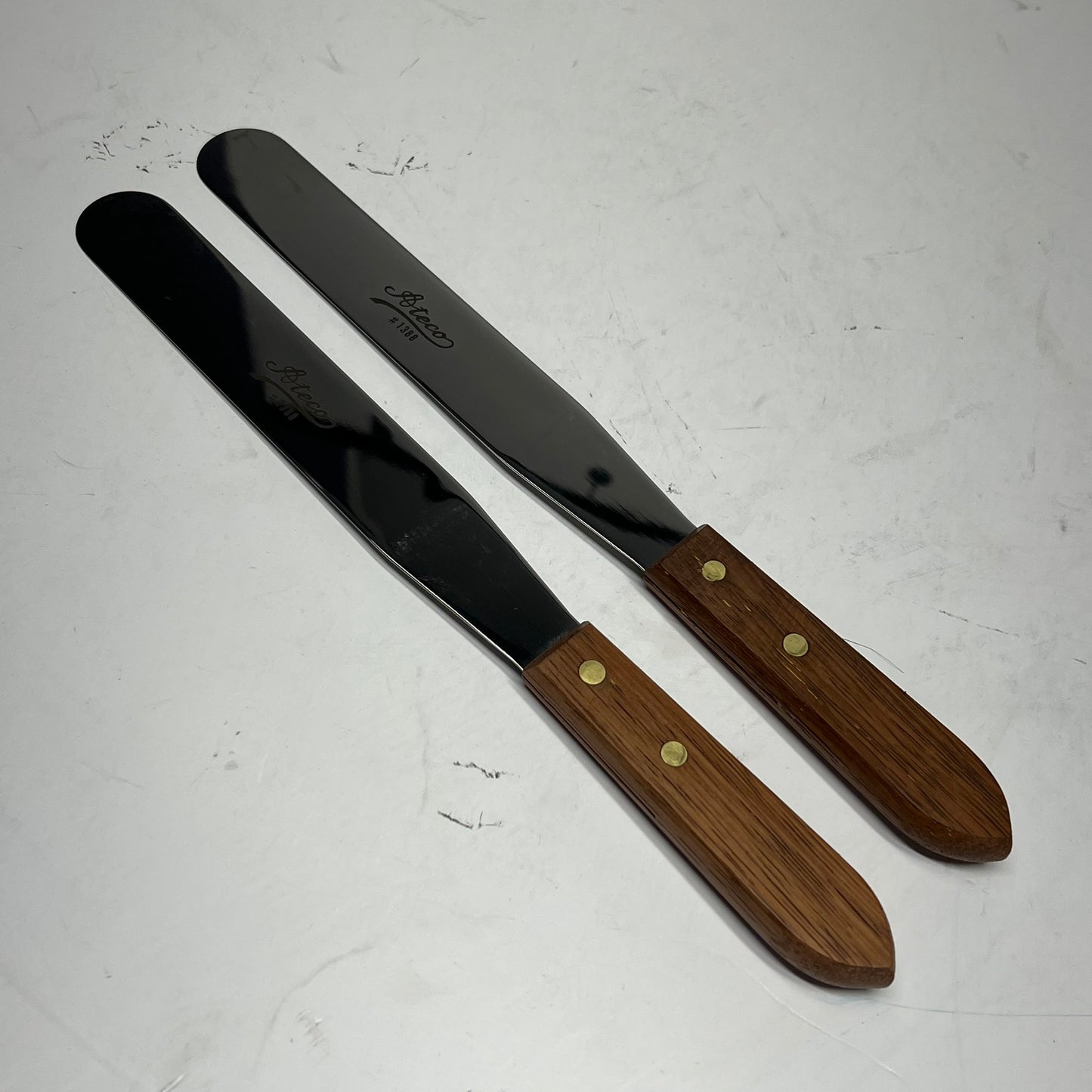 ATECO (2 PACK) Straight Spatula Wood Handle 8" Blade Brown/Stainless Steel 1388