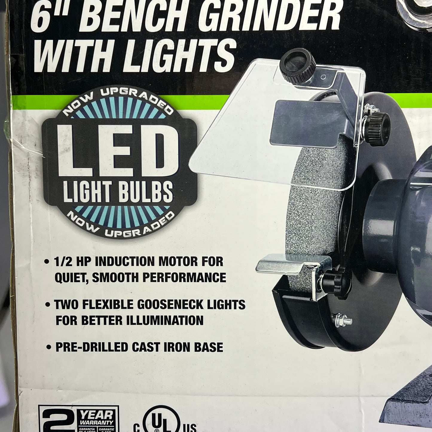 GENESIS Bench Grinder W/ Dual Flexible Lights & Eye Shield 1/2 HP Grey GBG600
