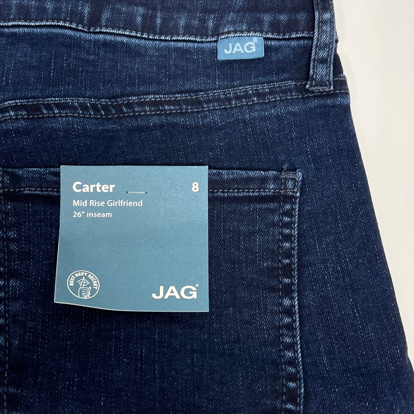 JAG Carter Girlfriend Jeans Elastic Waist Women's Sz 8/26 10" Mid-Rise Midnight
