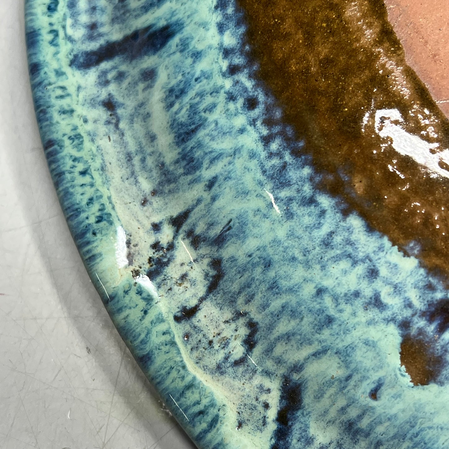 ZA@ Glazed Pottery 2 Piece Swirl Bird Bath 22" L x 20" Dia  Aqua Blue/Navy A