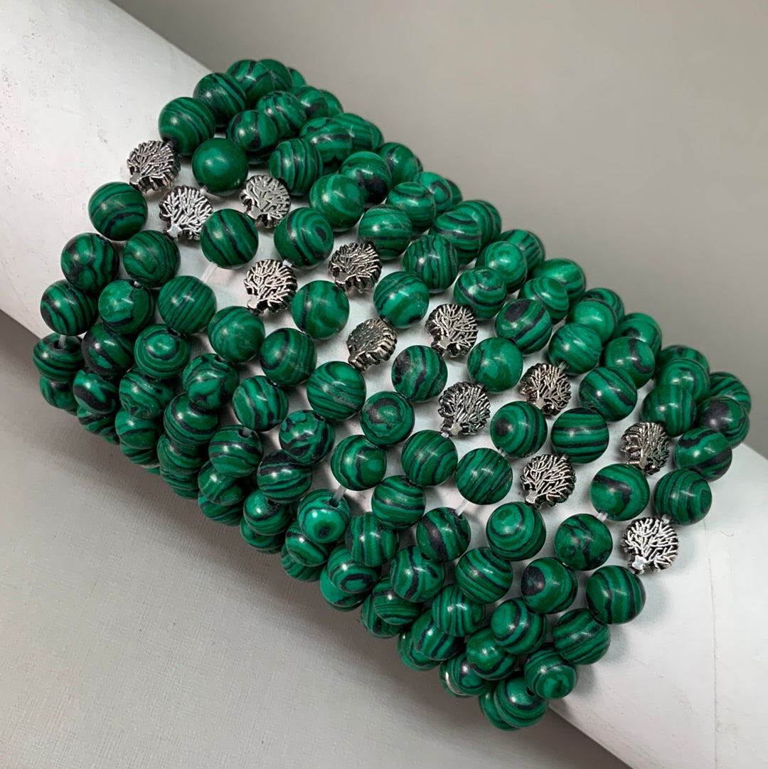 BEST WHOLESALE (12 PACK) Beaded Green-Black Crystal Bracelets 3" Silver Tree New