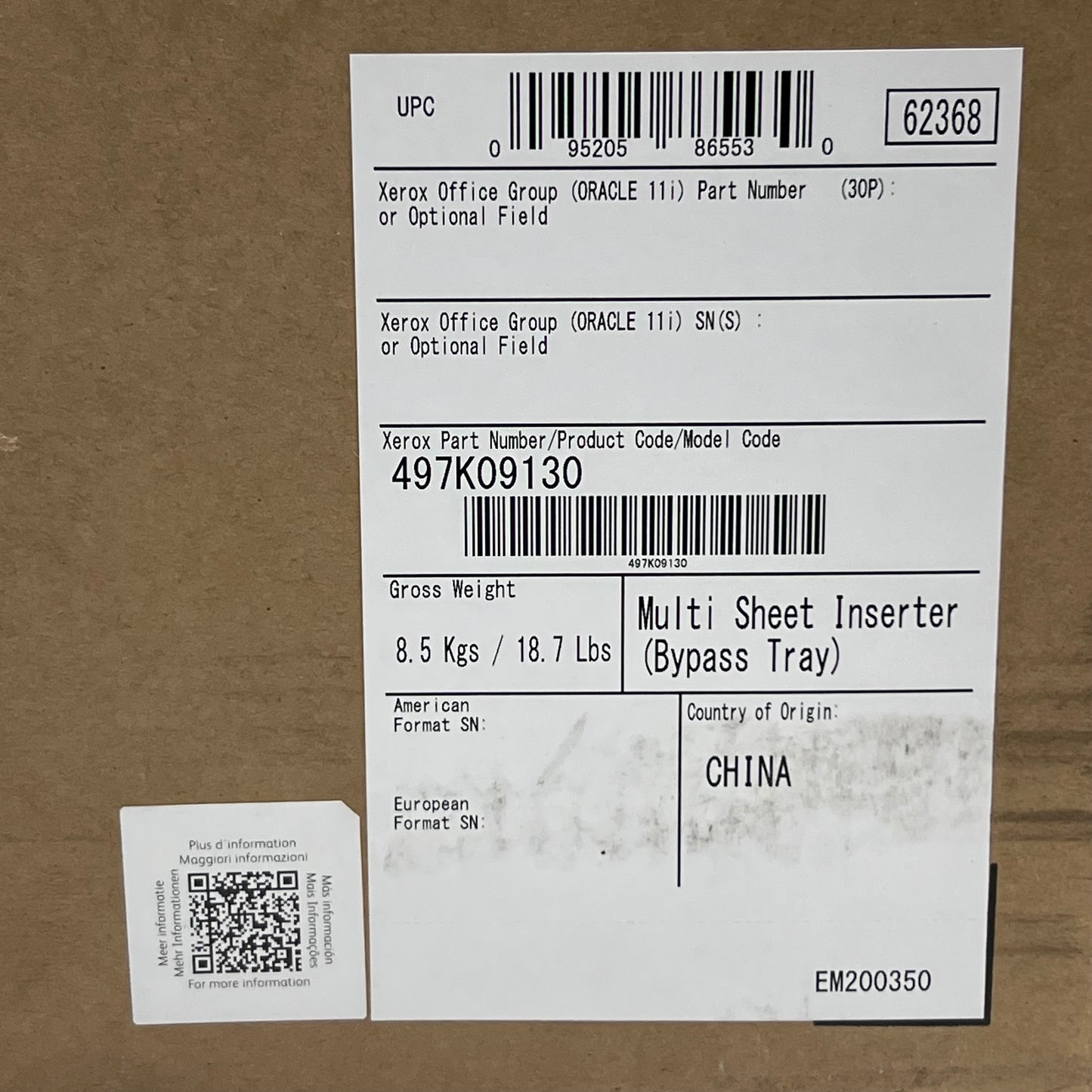 XEROX Multi Sheet Inserter Bypass Tray 497K09130 Genuine OEM New