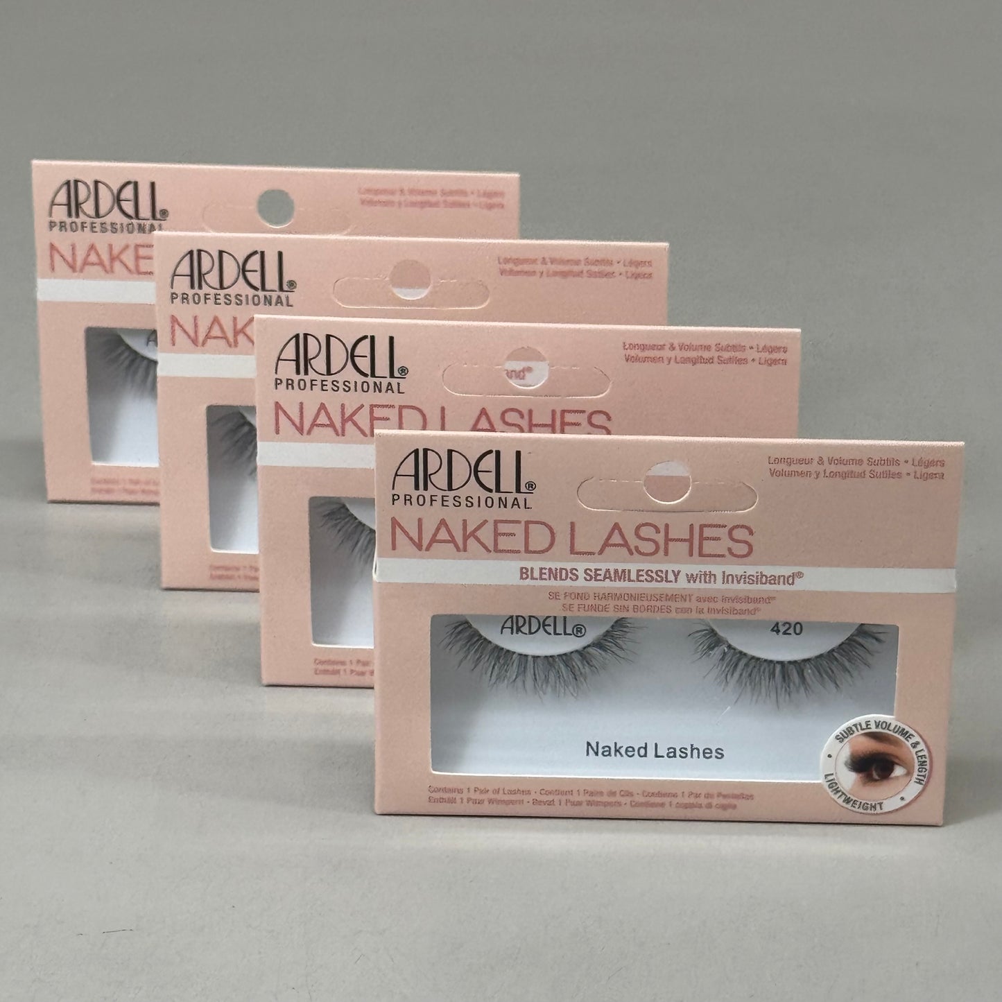 ARDELL (4 PACK, 1 PAIR EACH) Naked Natural Eye Lashes W/ Invisiband Black 420