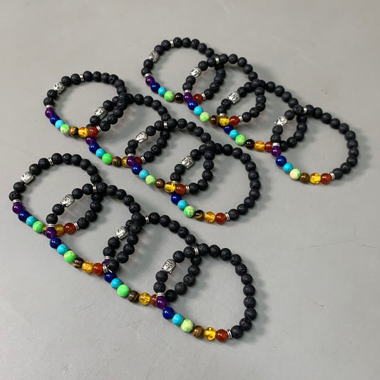 BEST WHOLESALE (12 PACK) Beaded Black-Rainbow Crystal Bracelets 3" Silver Head New