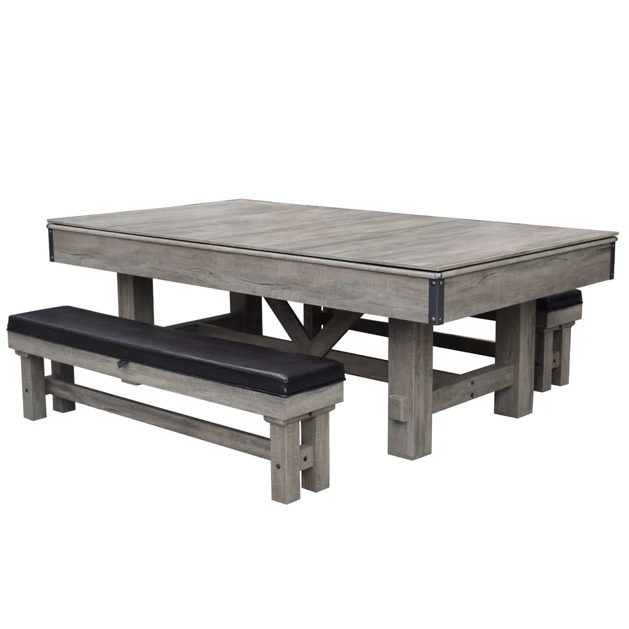Z@ HATHAWAY LOGAN 7-ft Pool Table Combo Set w/ Benches, Rustic Gray w/ Blue Felt BG50348 (New, Damaged Box)