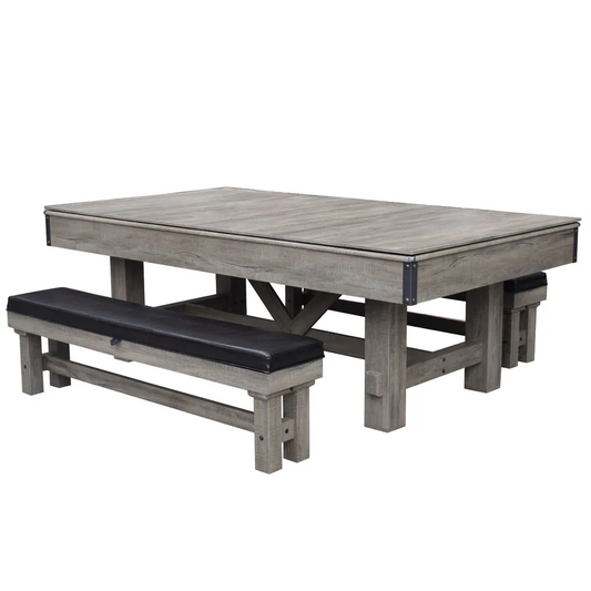 Z@ HATHAWAY LOGAN 7-ft Pool Table Combo Set w/ Benches, Rustic Gray w/ Blue Felt BG50348 (New, Damaged Box)