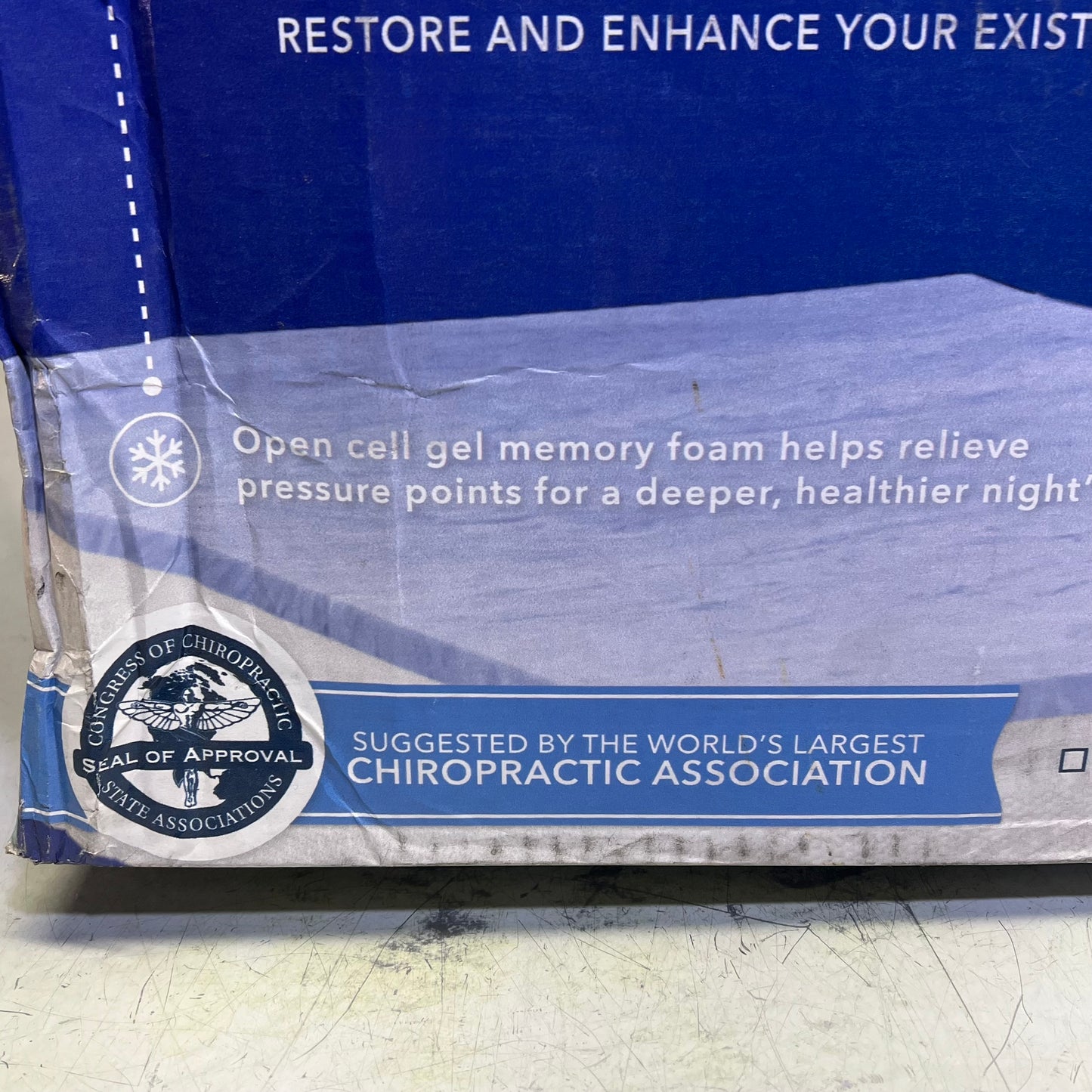 HEALTH-O-PEDIC Gel Memory Foam Mattress Topper 3" Layer King White/Blue AAFES