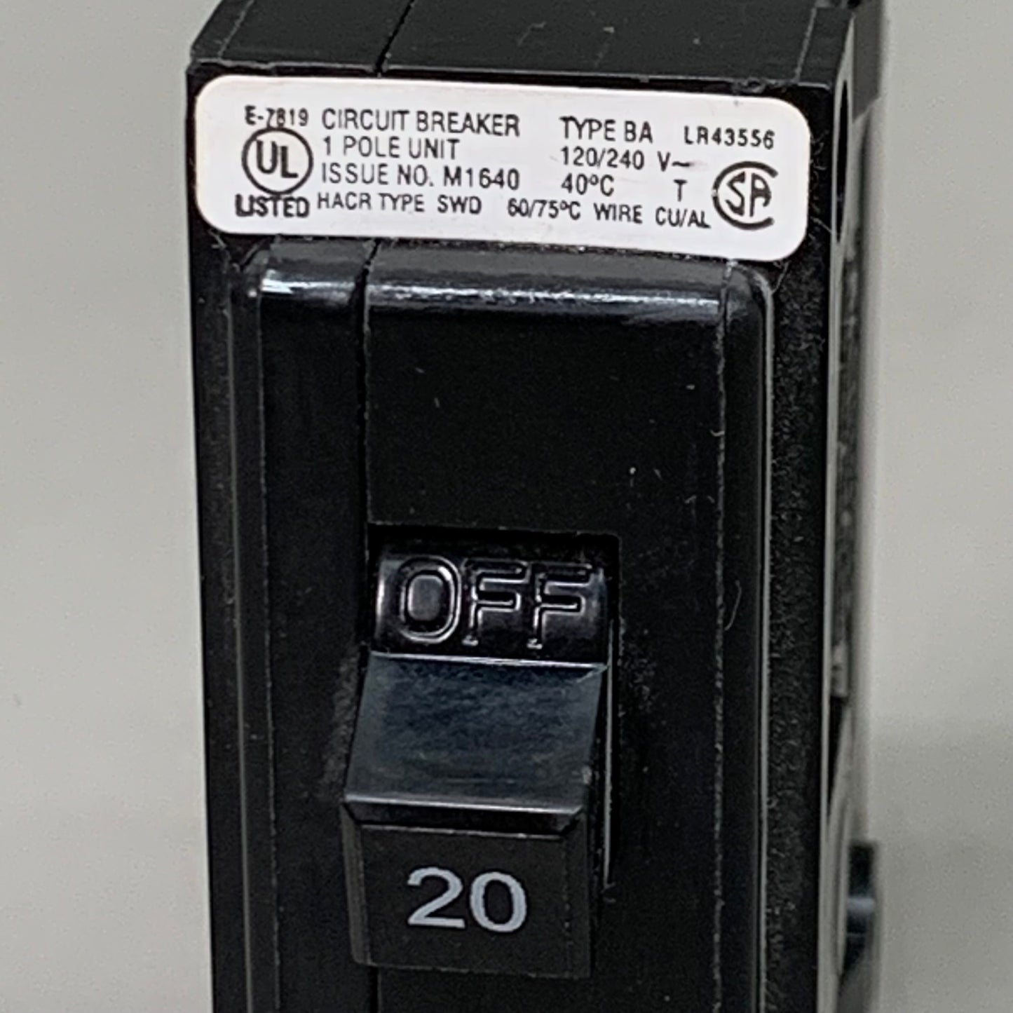 EATON (3 PACK!) BAB Miniature Circuit Breaker 20 3" x 3" Black 150306 AS-IS