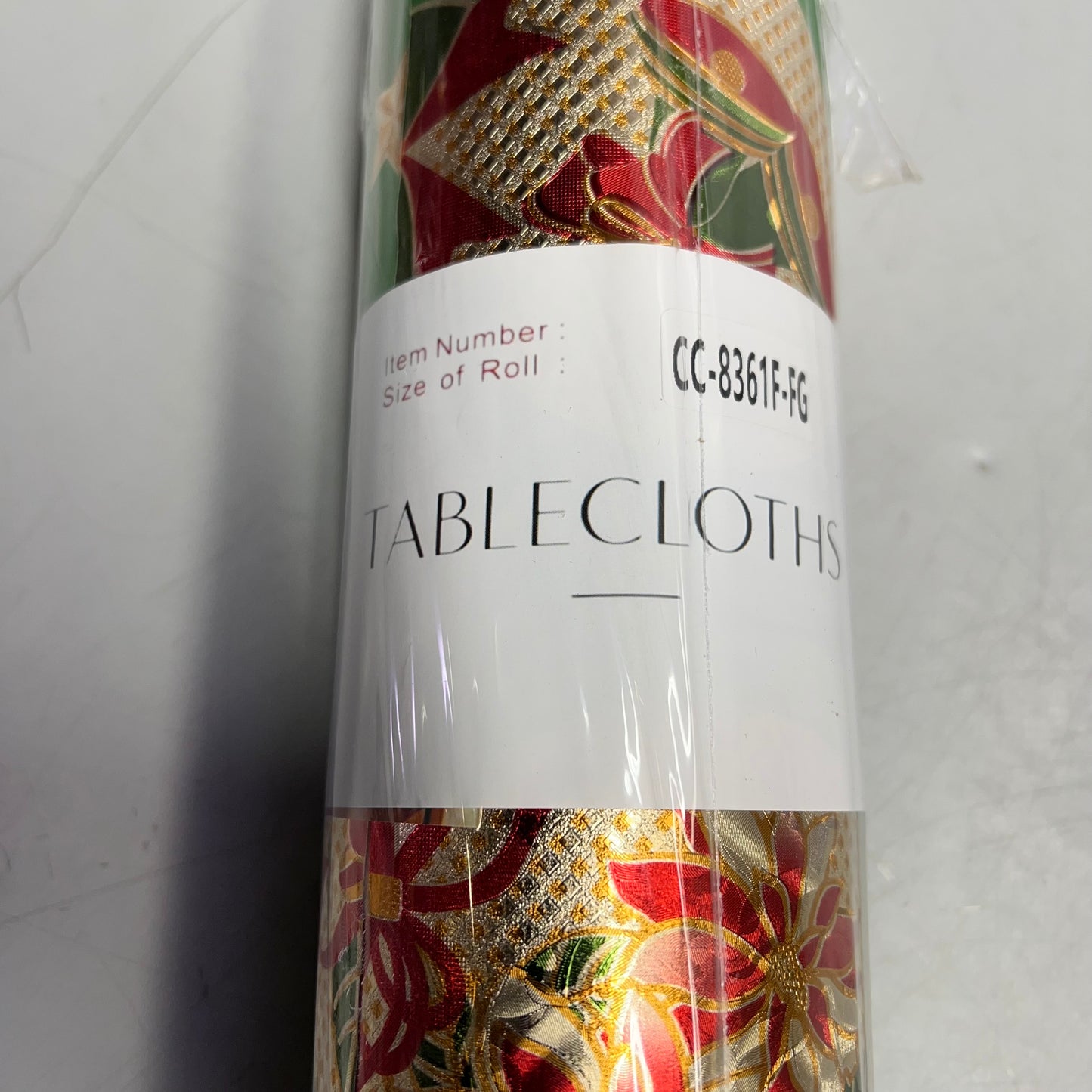 Christmas Ornaments Poinsettia & Bells Vinyl Tablecloth 54"x60' Shine Green