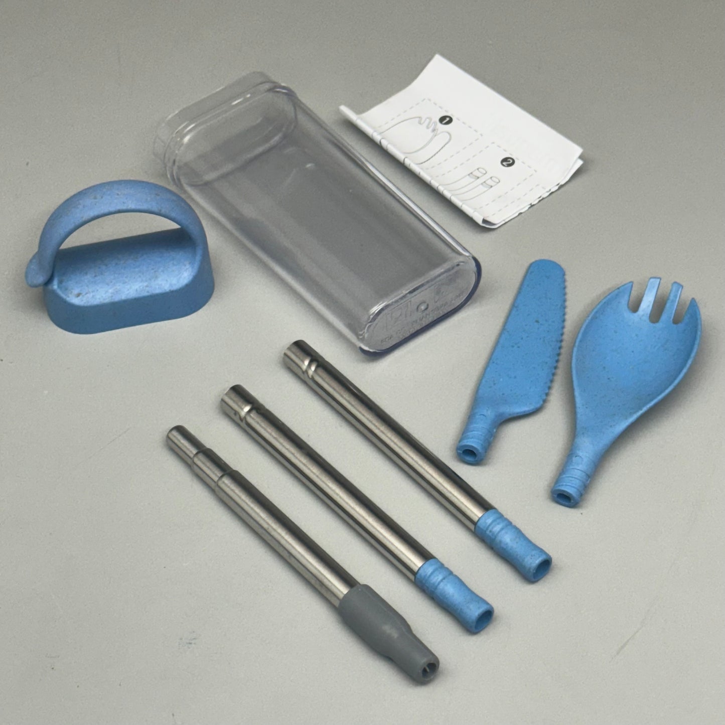 SWEDA (4 PACK) Travel Utensils Spork & Knife w/ Case Metal Set Blue