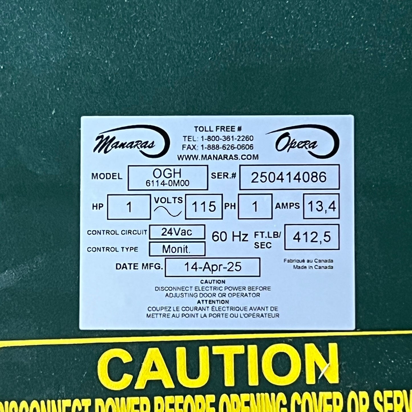 OPERA-GH Heavy Duty Hoist Operator 22"L x 13"W x 8"H Green/Black OGH 6114-0M00