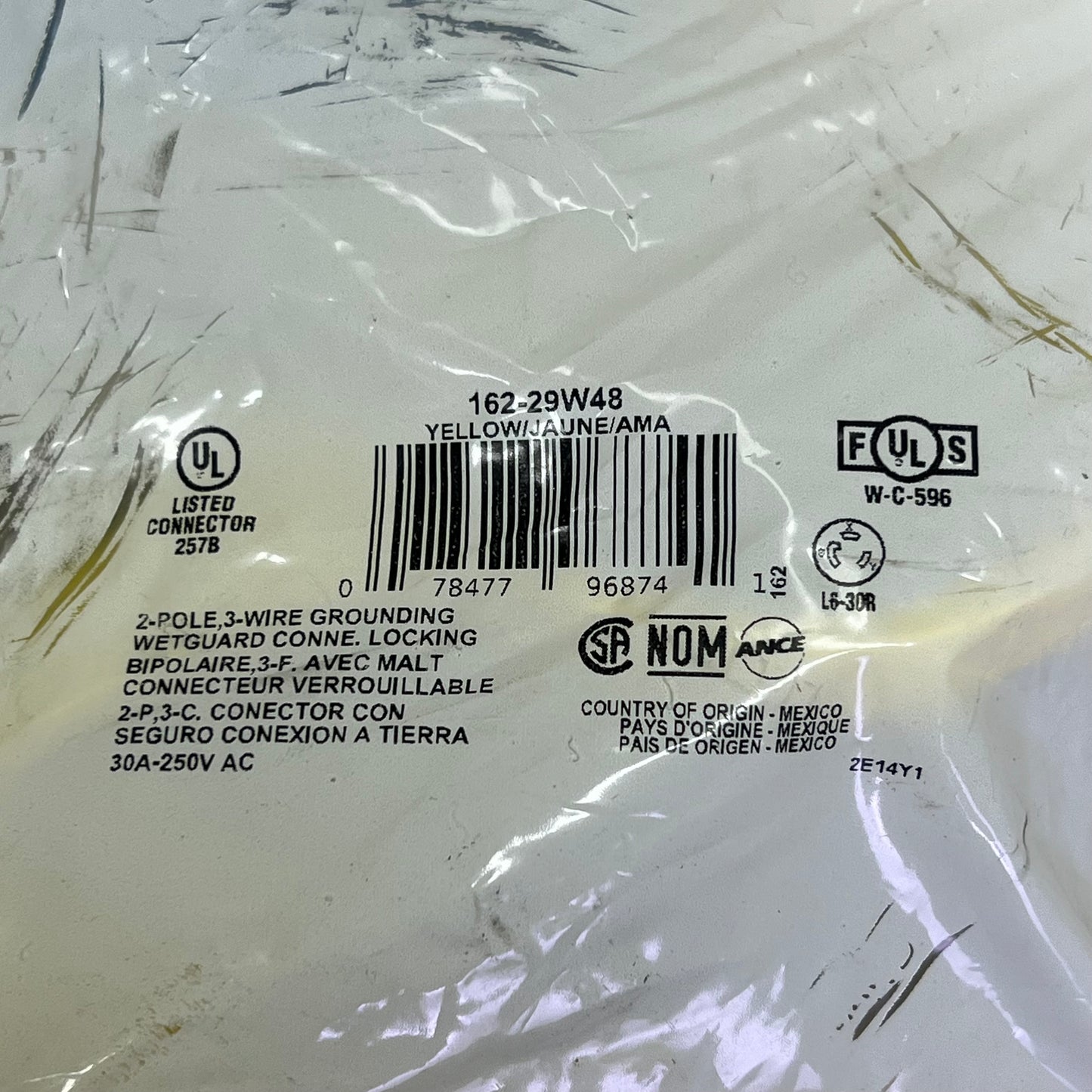 LEVITON Industrial Grade Wet Guard Connector 30 Amp, 250 Volt Yellow 162-29W48