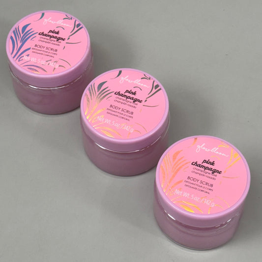 GLOW BLOOM (3 PACK) Body Scrub No Parabens & Phthalates Pink Champagne Scent 5oz