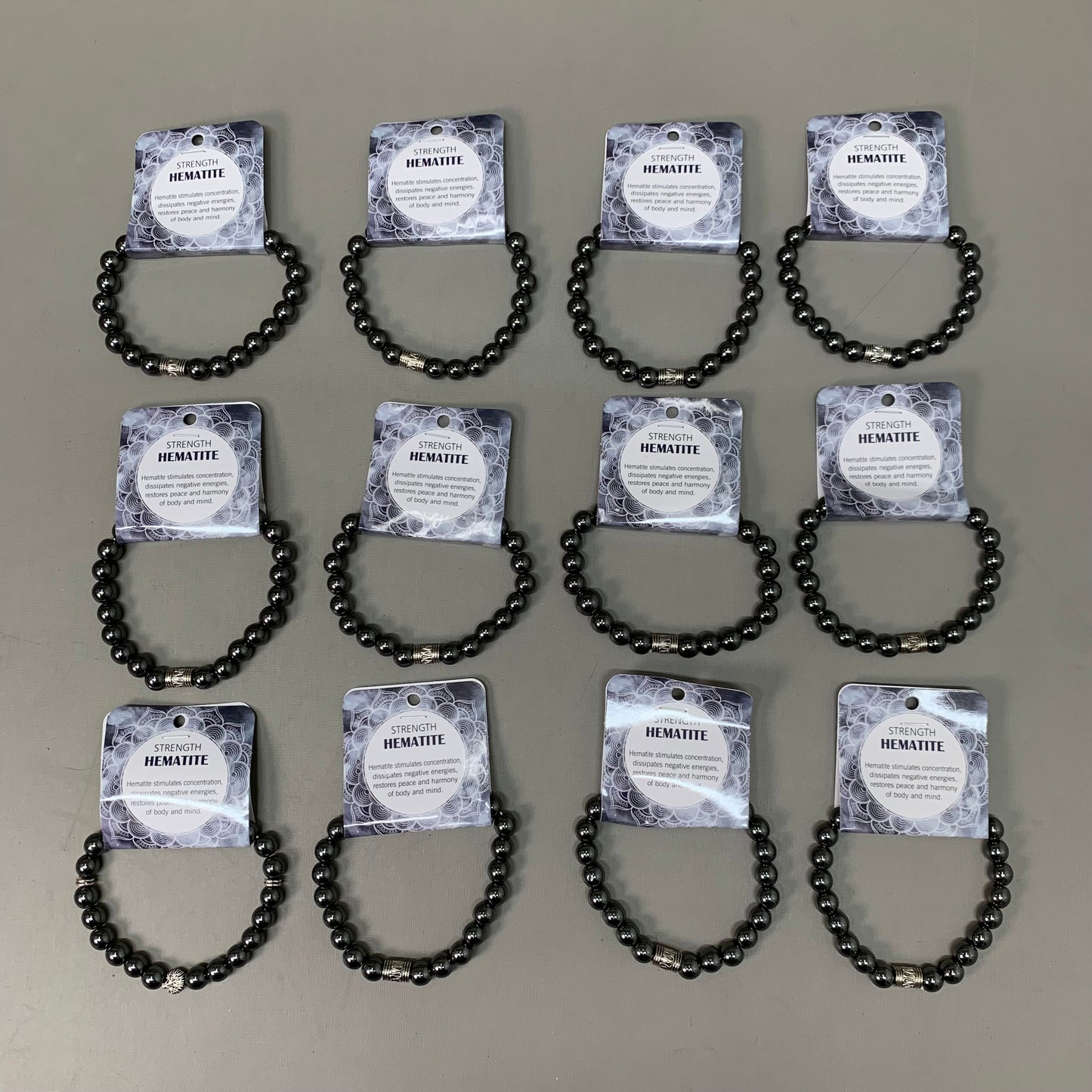 BEST WHOLESALE (12 PACK) Beaded Hematite Crystal Bracelets 3" Silver Head New