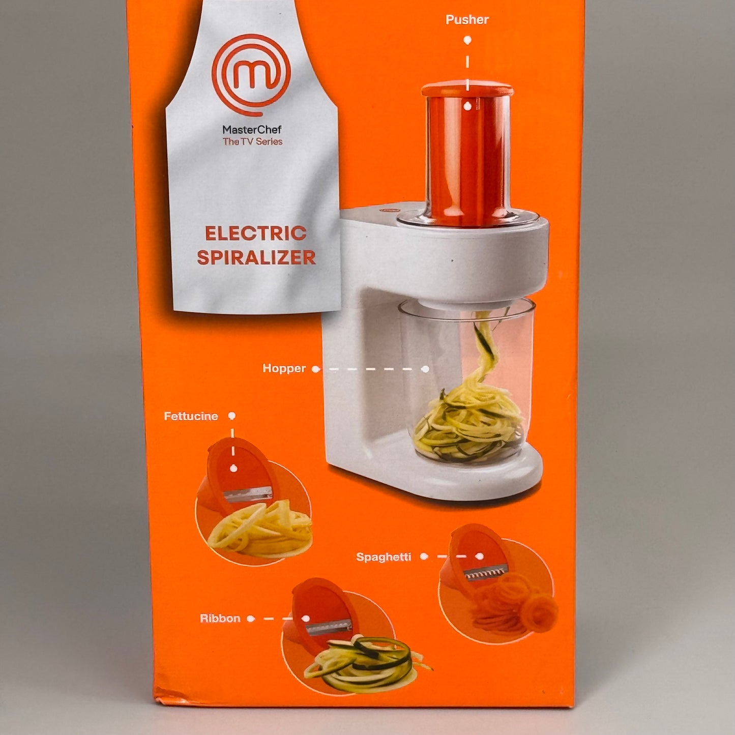 MASTERCHEF Electric Spiralizer includes 3 Spiral Blades 12" x 9.5" White/Orange