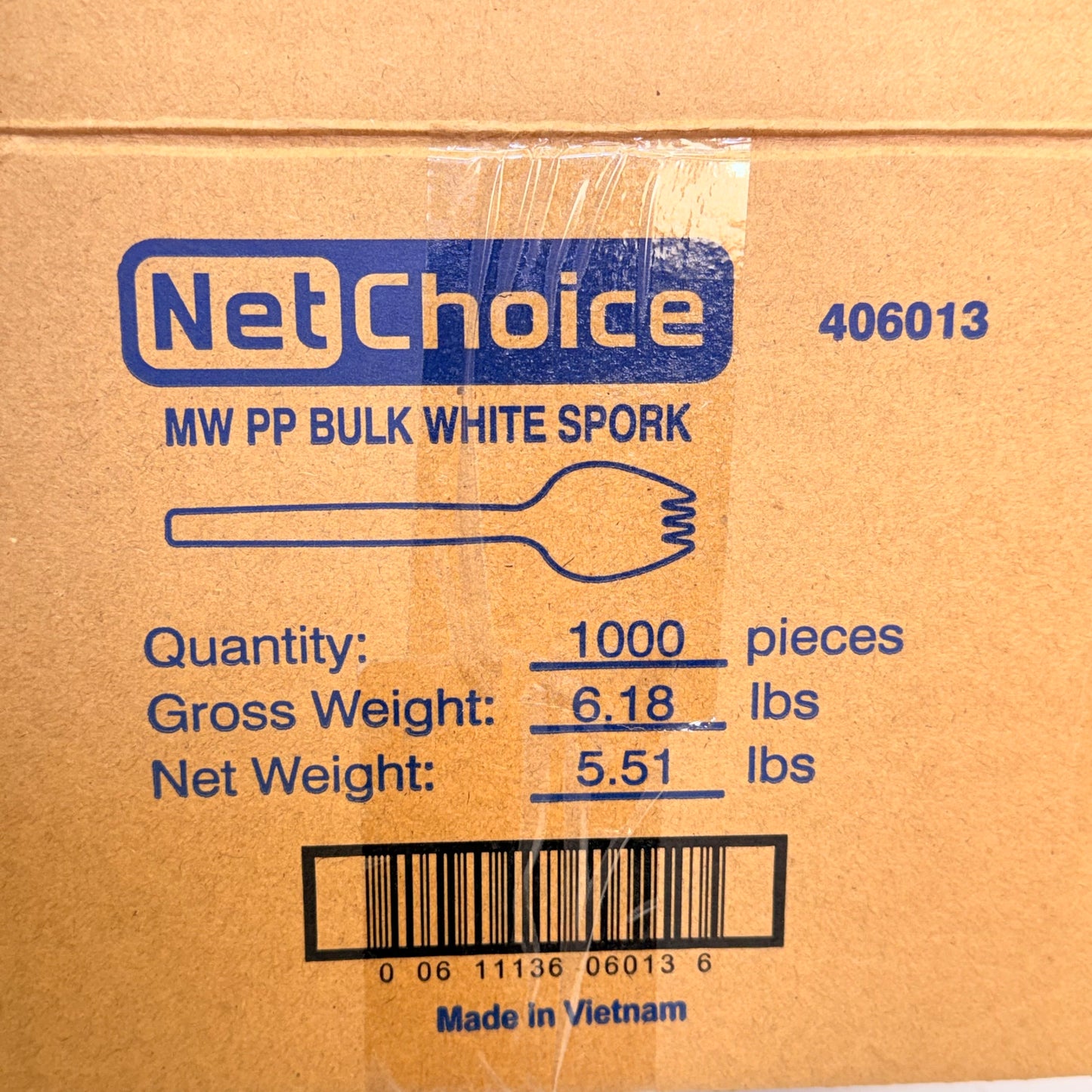 ZA@ NETCHOICE (Box Of 1000) White Spork Medium Weight Polypropylene 406013 G