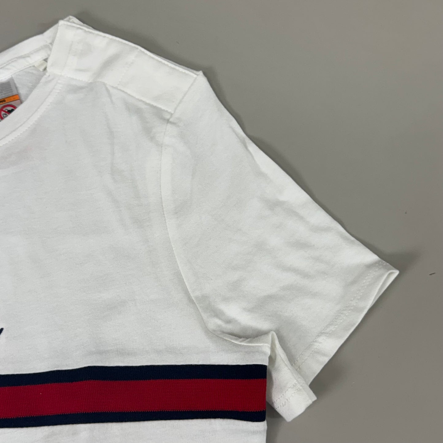 TOMMY HILFIGER Adaptive Short Sleeve Magnet Button T-Shirt White Women's SZ M Signature Stripe (New Other)