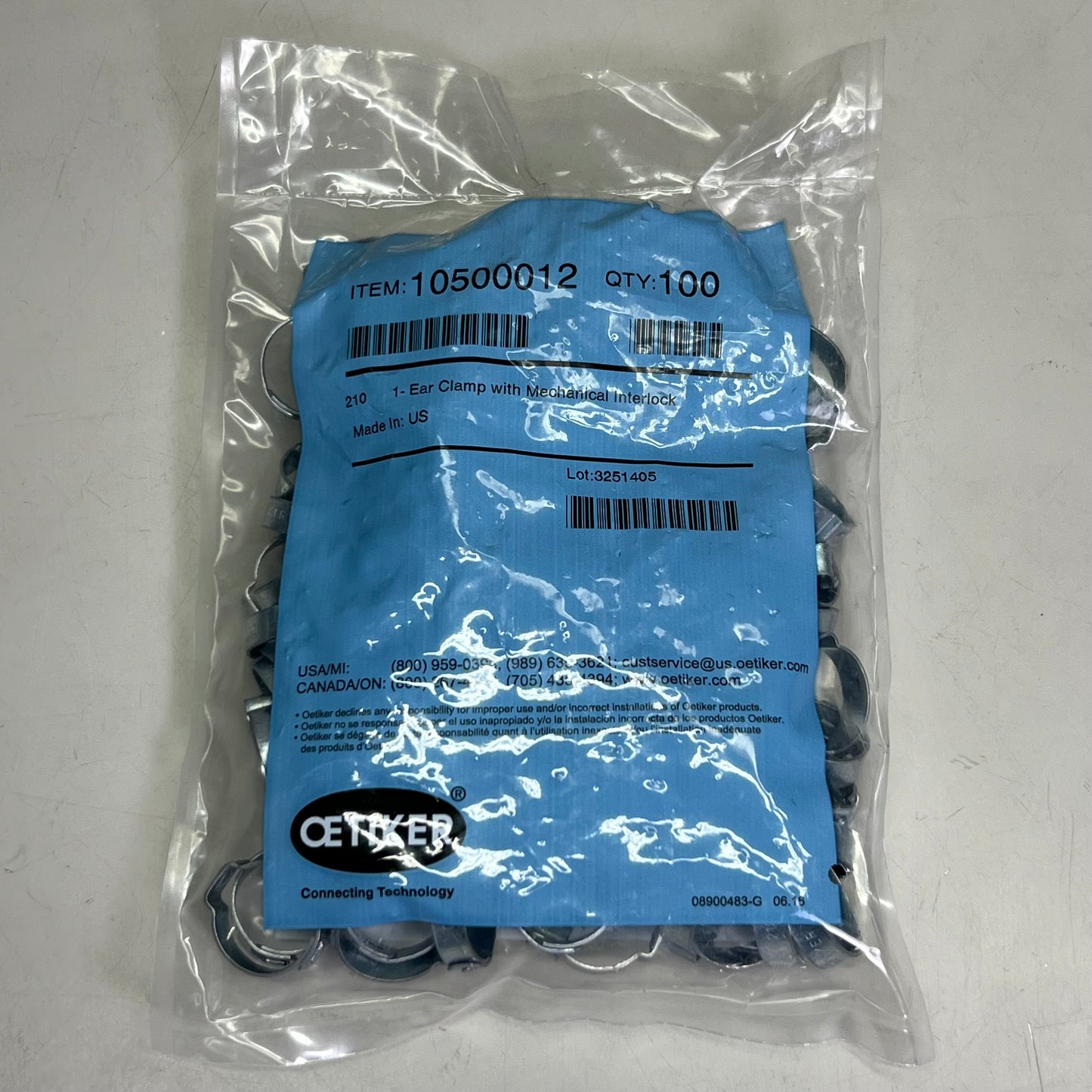 OETIKER (100 Pcs) Steel Hose Clamp with Mechanical Interlock Sz 0.8” D 1050012