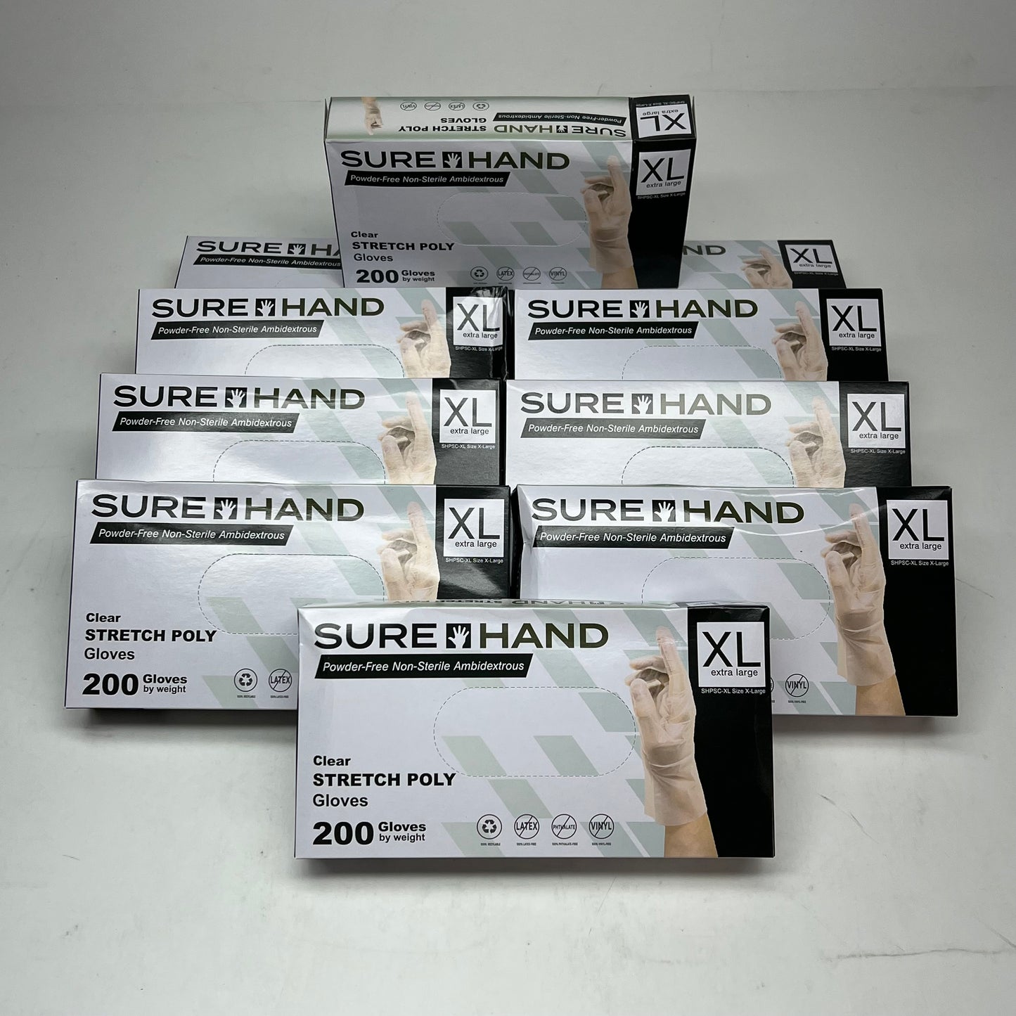 ZA@ SUREHAND (10 PACK) Powder Free Ambidextrous Stretch Poly Gloves Sz XL Clear (As-Is)
