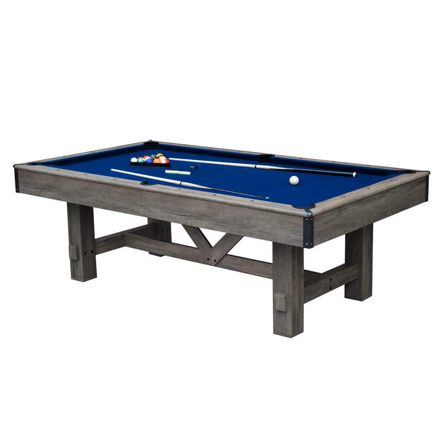 Z@ HATHAWAY LOGAN 7-ft Pool Table Combo Set w/ Benches, Rustic Gray w/ Blue Felt BG50348 (New, Damaged Box)