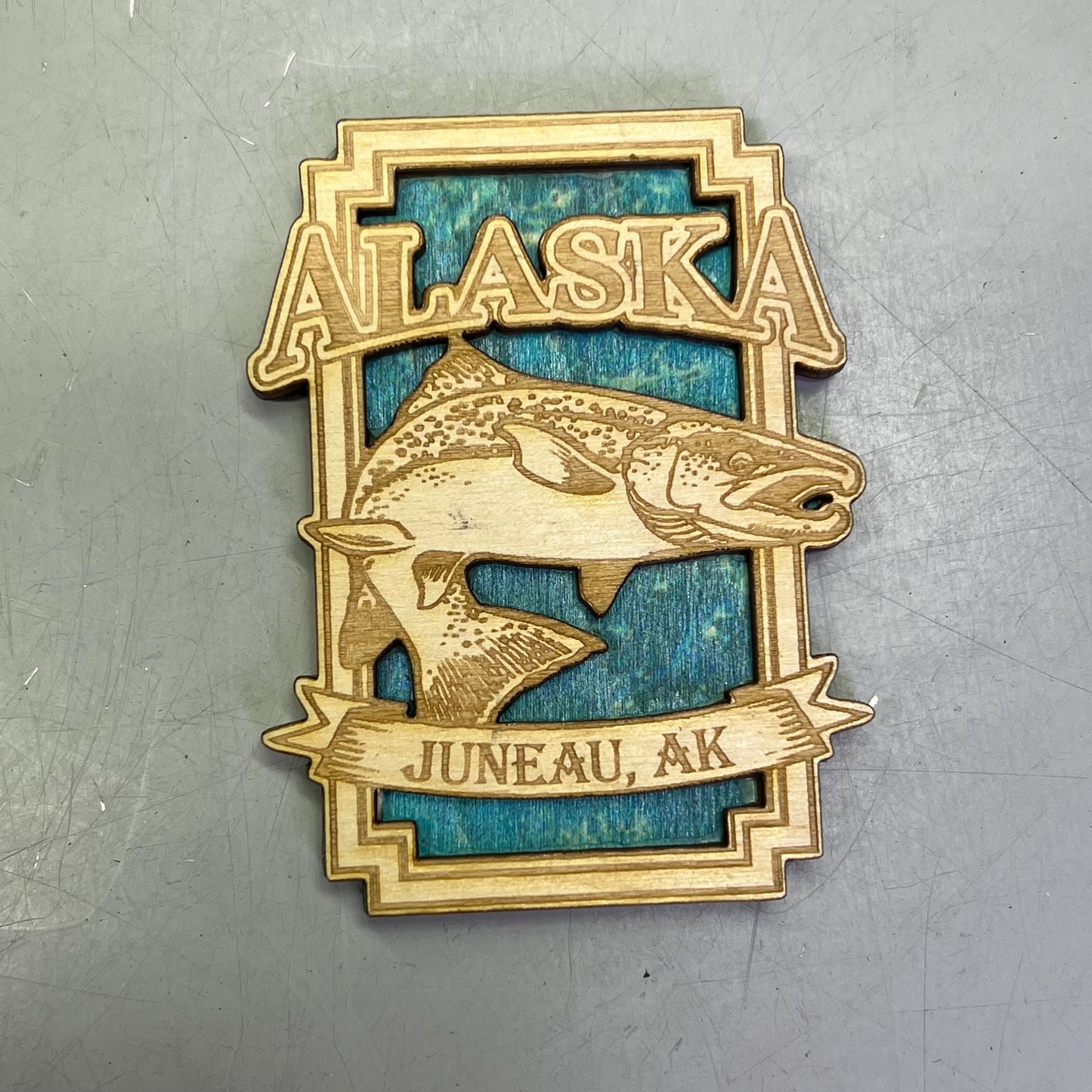 (2 PACK) Trout Fish Laser Cut Wood Magnet Souvenir From JUNEAU, AK Made In USA