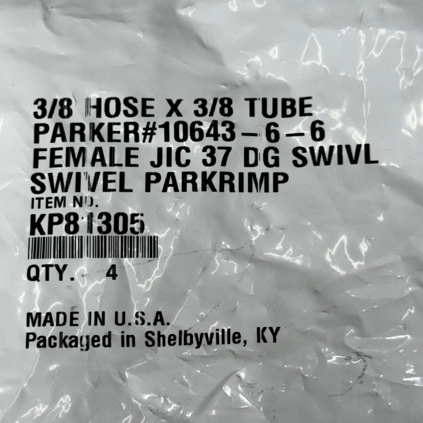 PARKER (4 PACK) Hydraulic Hose Female JIC 37° Swivel 3/8" x 3/8" Steel KP81305