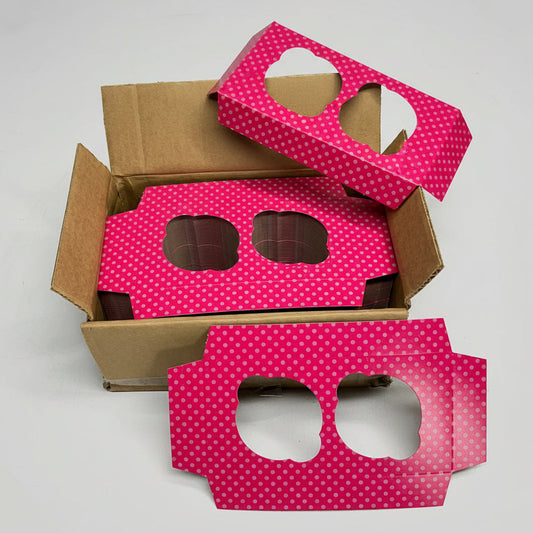 Cardboard Cupcake Bakery Box Insert  8"x4"- 3-3/4" Holes Pink/Polka Dot SC2INB-P