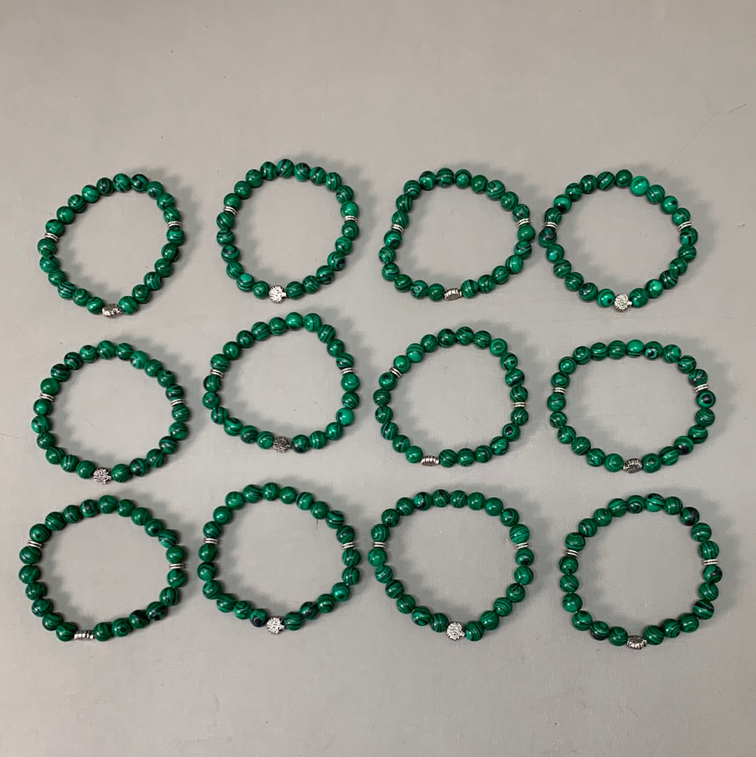 BEST WHOLESALE (12 PACK) Beaded Green-Black Crystal Bracelets 3" Silver Tree New